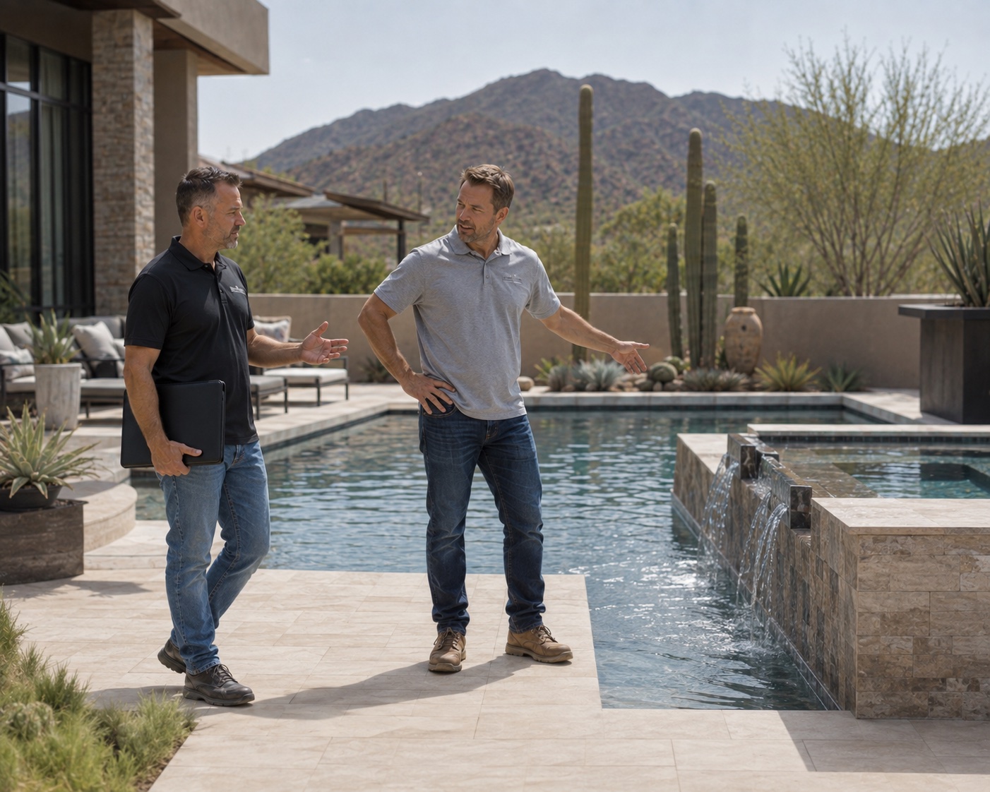 Ultimate Pools & Spas owners on a job site